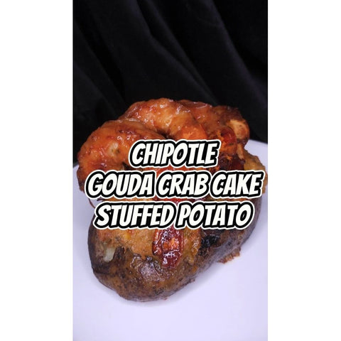 Gouda Cheddar Cheese Crab Cake Stuffed Potato - ChefKennyeats